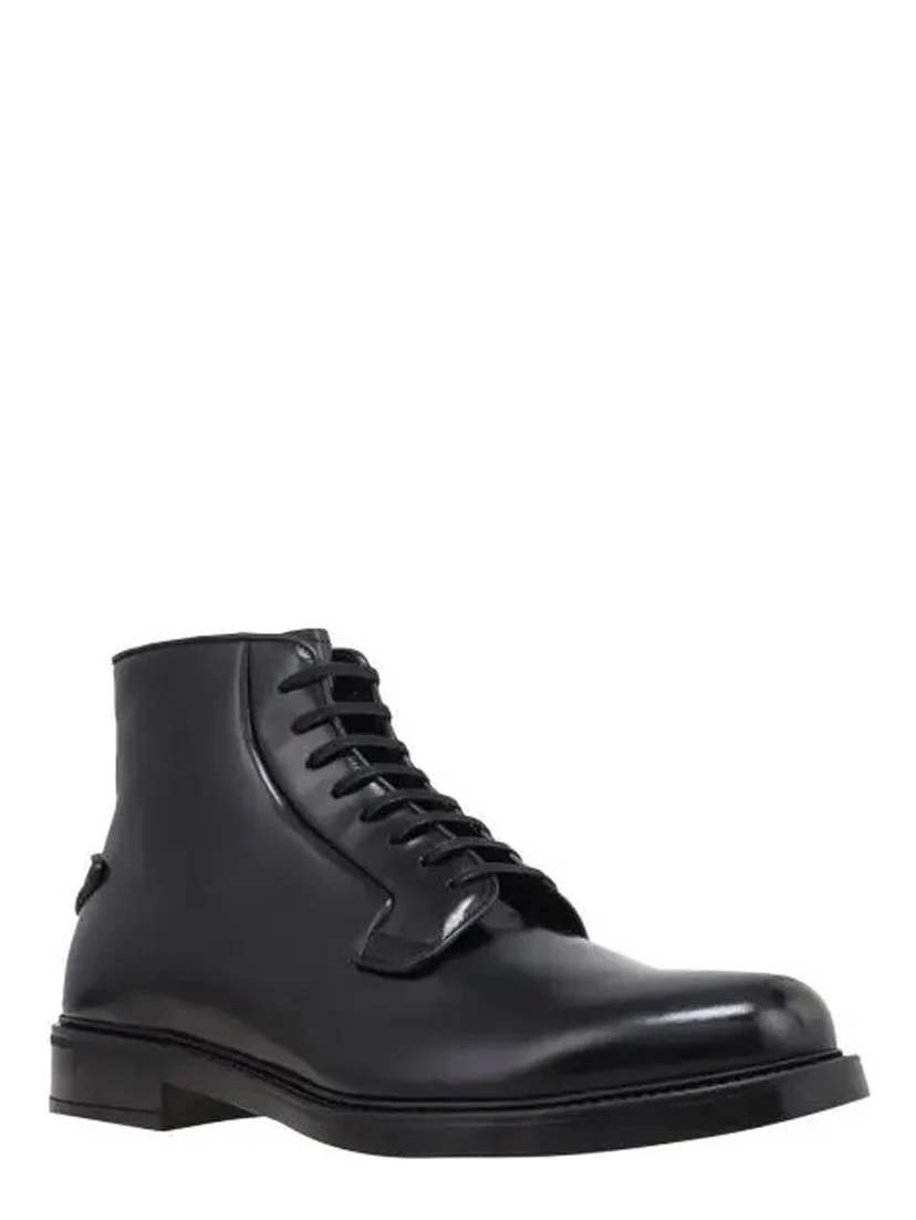 Black Calfskin Lace-Up Boots