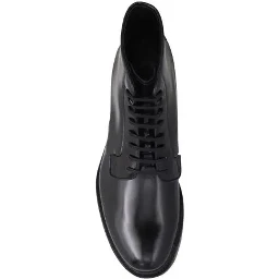 Black Calfskin Lace-Up Boots