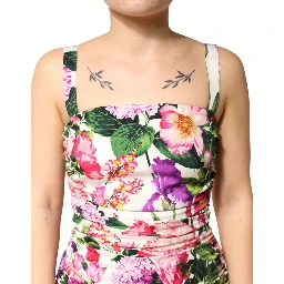 Multicolor Floral Ruched Silk Charmeuse Mini Dress