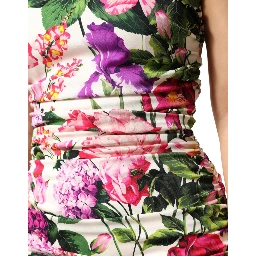 Multicolor Floral Ruched Silk Charmeuse Mini Dress