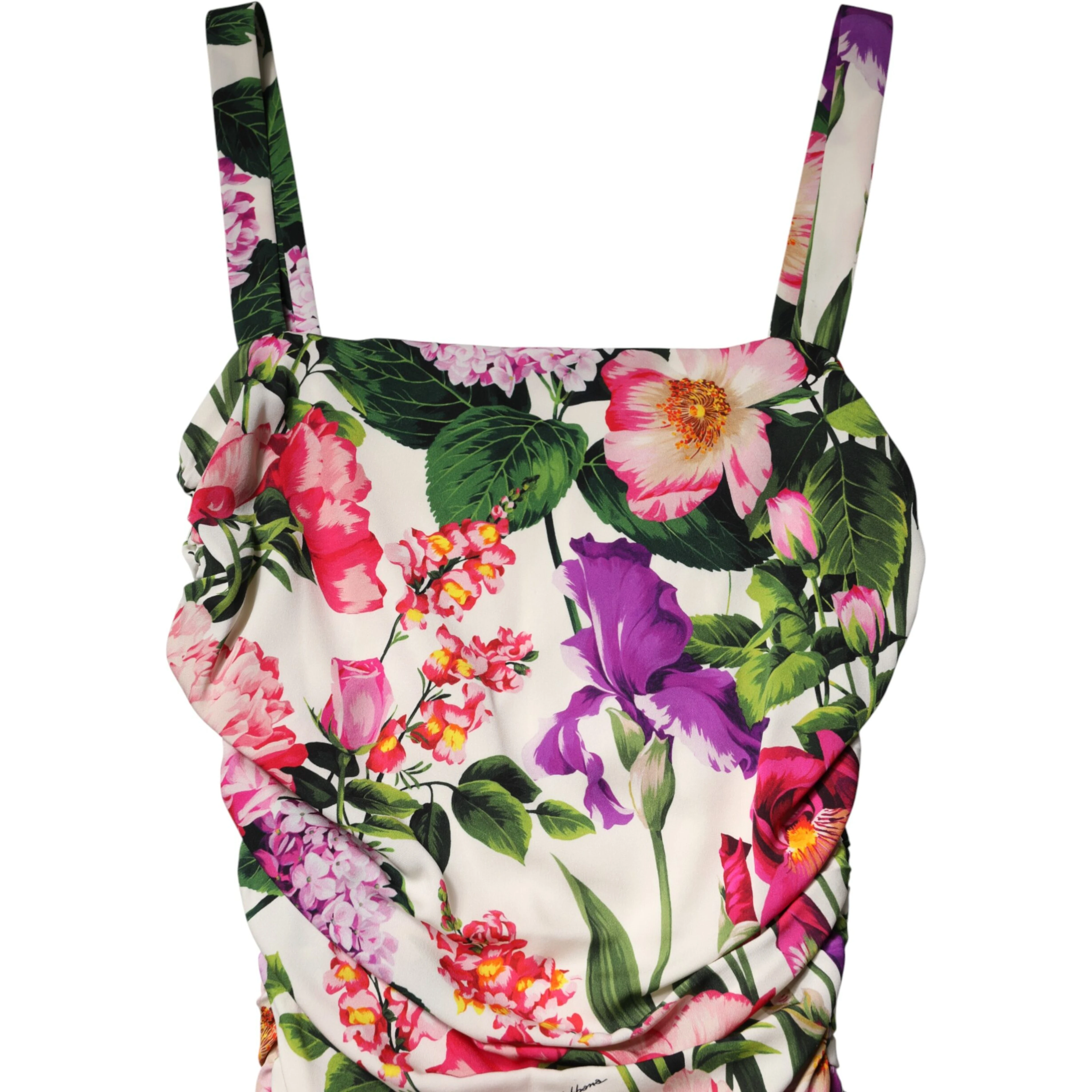 Multicolor Floral Ruched Silk Charmeuse Mini Dress