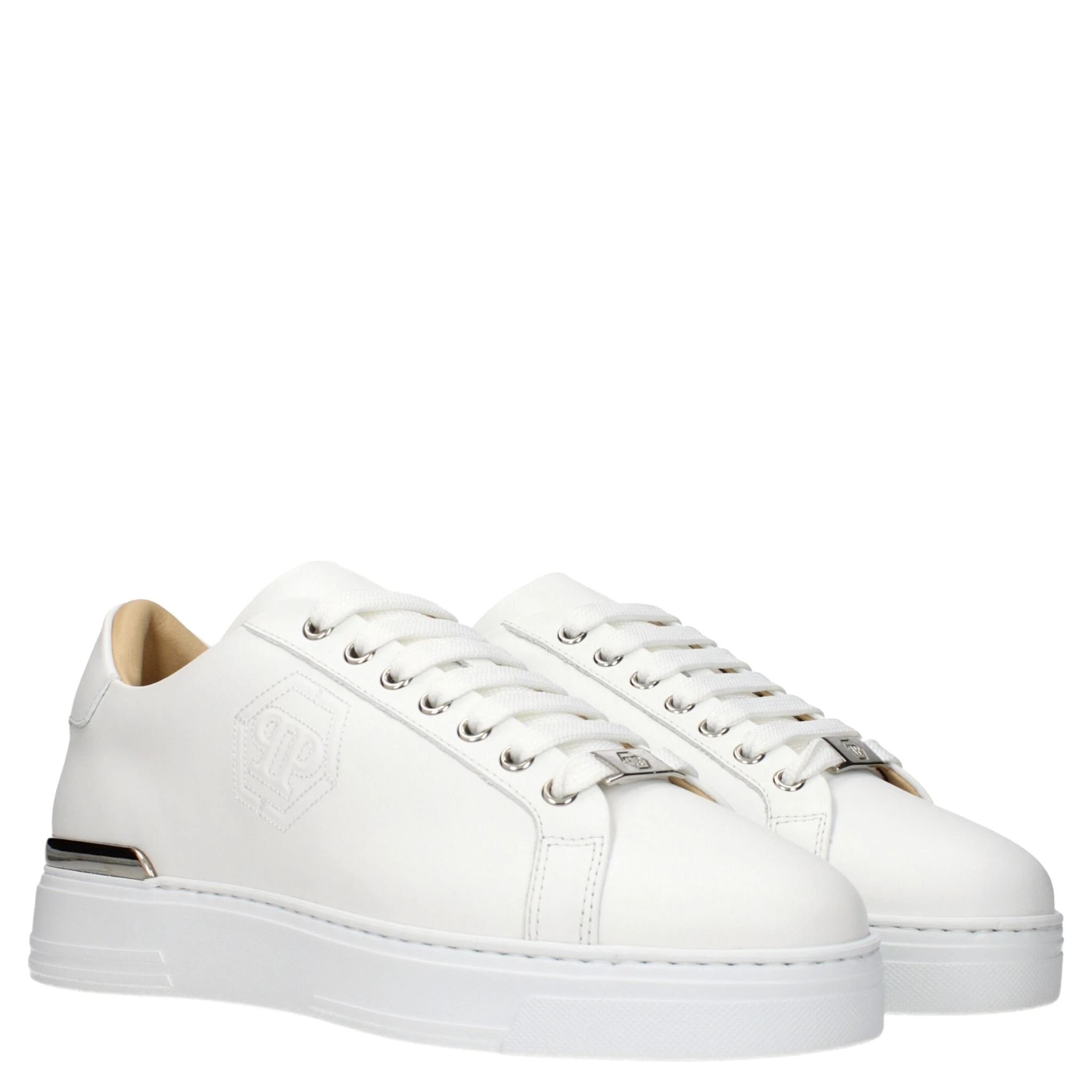 White Leather Low Top Sneakers