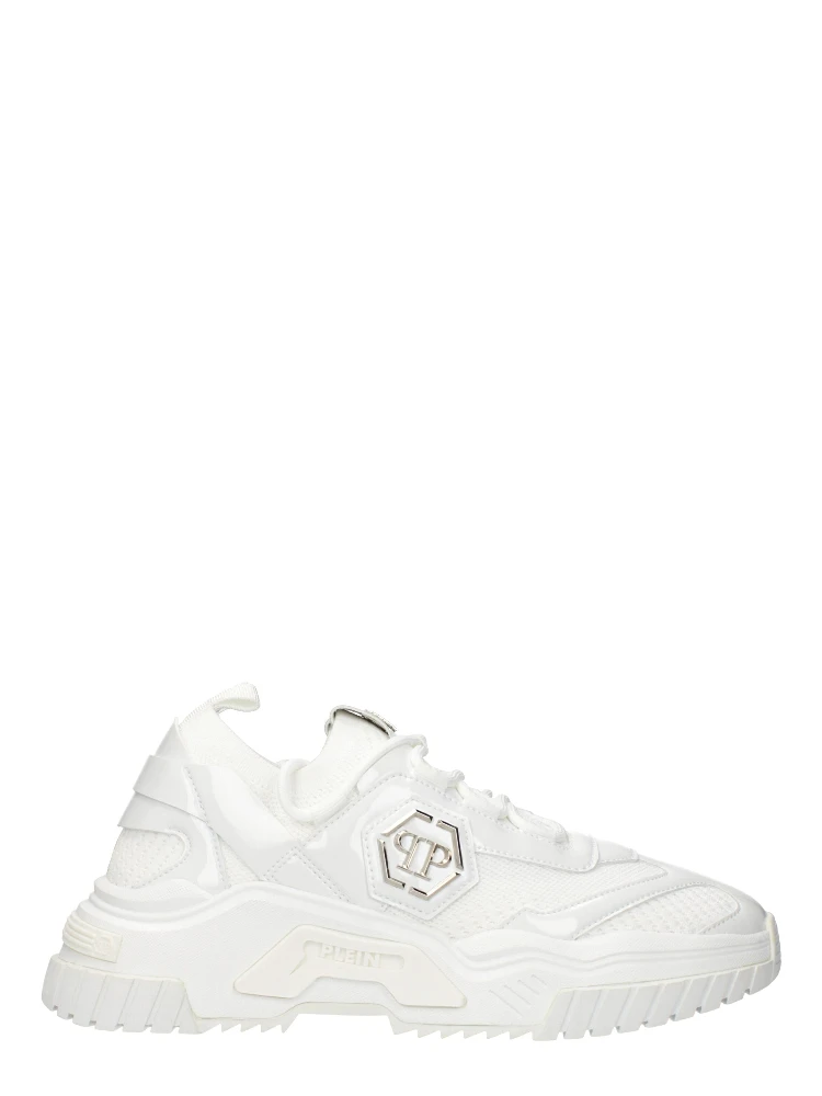 White Fabric Chunky Sneakers