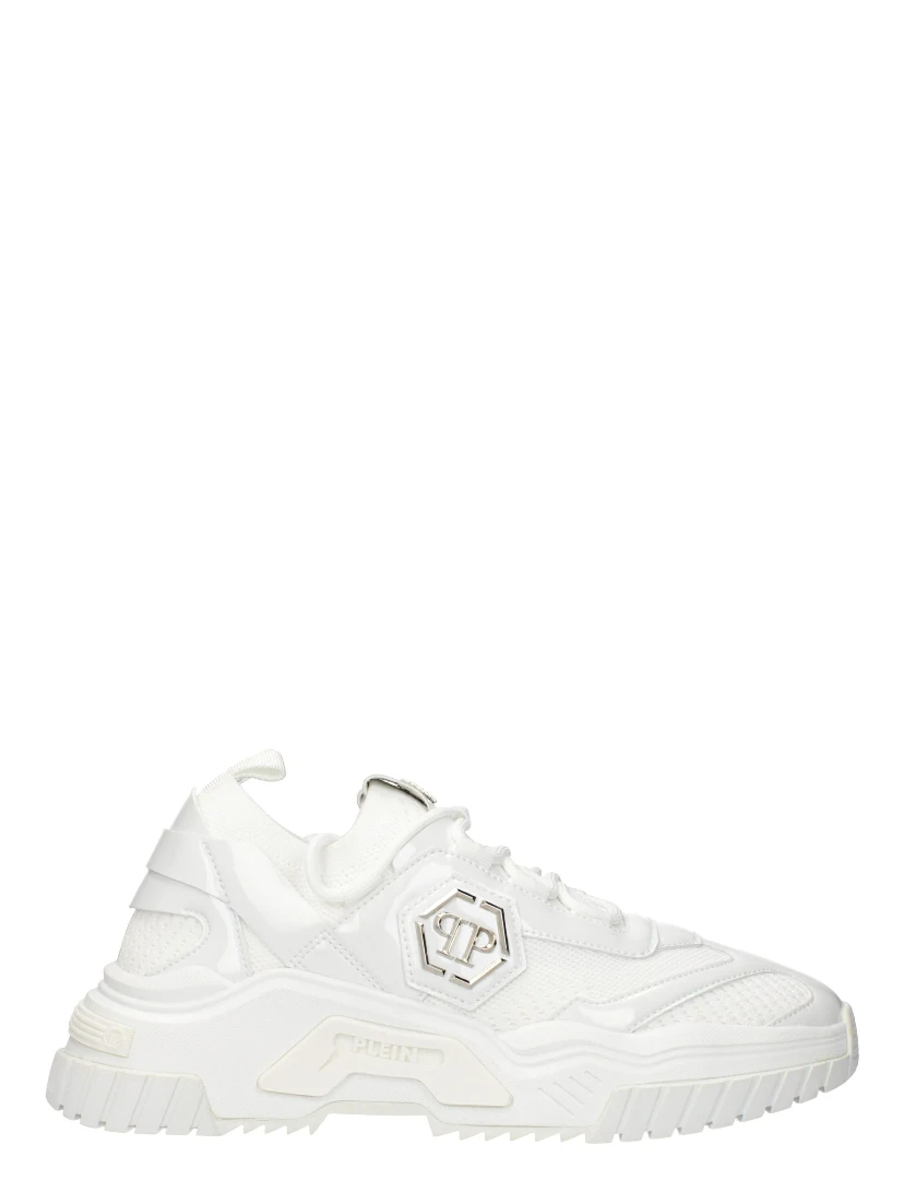 White Fabric Chunky Sneakers