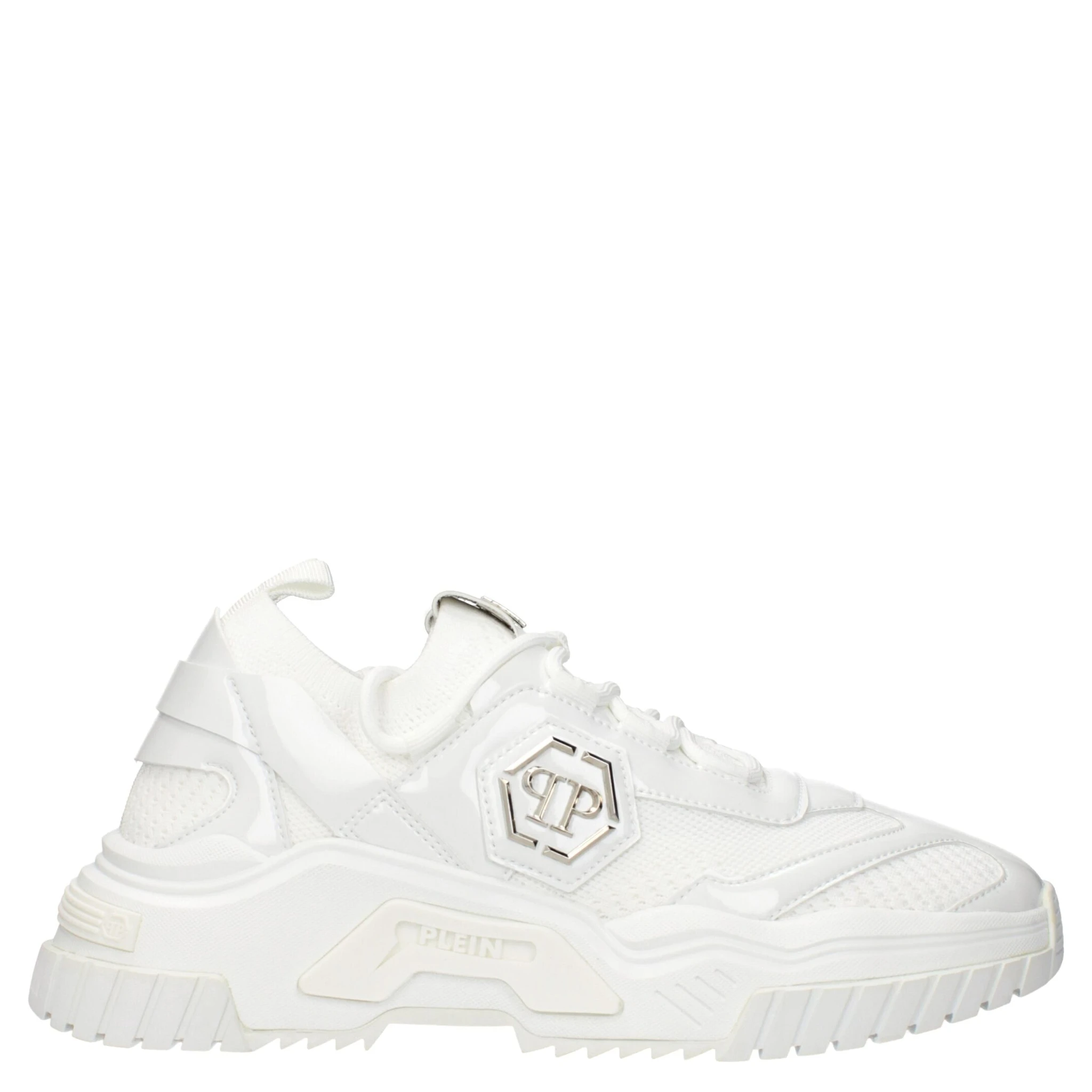 White Fabric Chunky Sneakers
