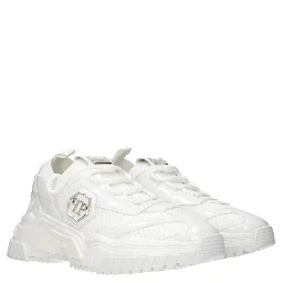 White Fabric Chunky Sneakers