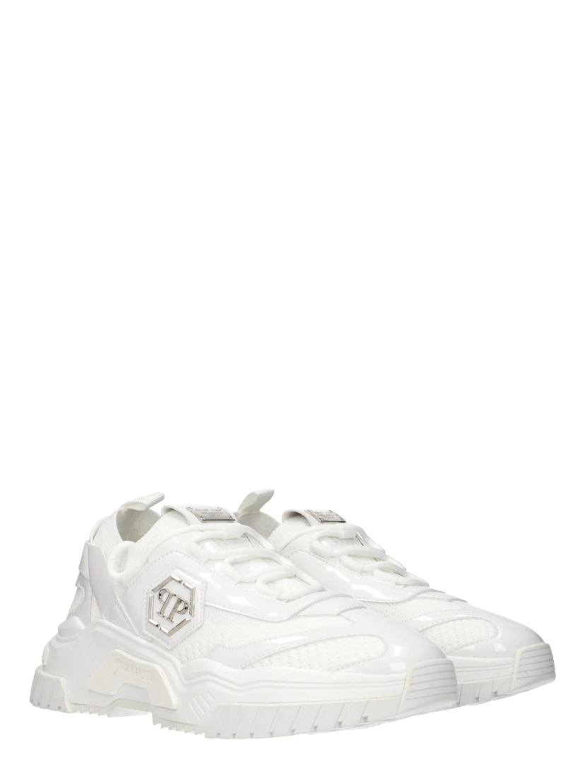White Fabric Chunky Sneakers
