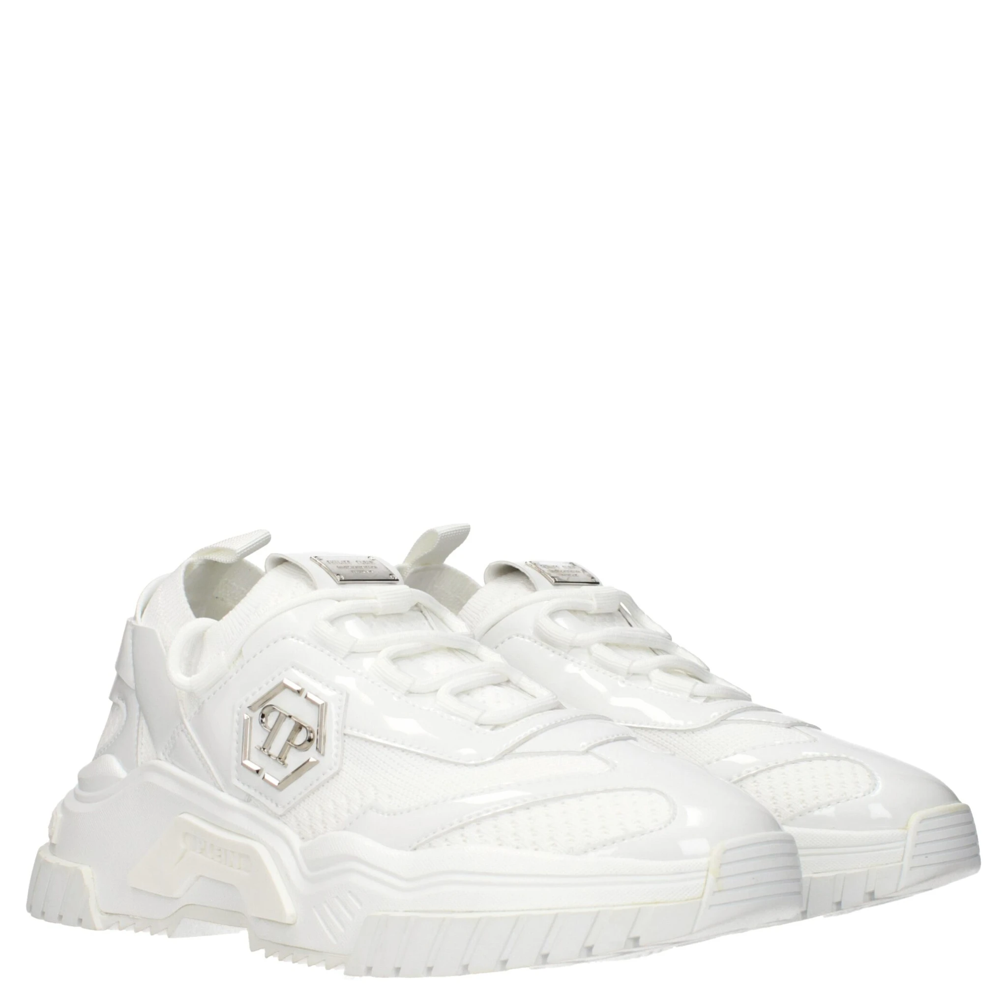 White Fabric Chunky Sneakers