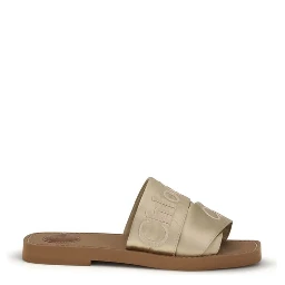 Gold Polyester Flat Sandals