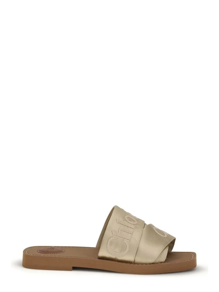 Gold Polyester Flat Sandals