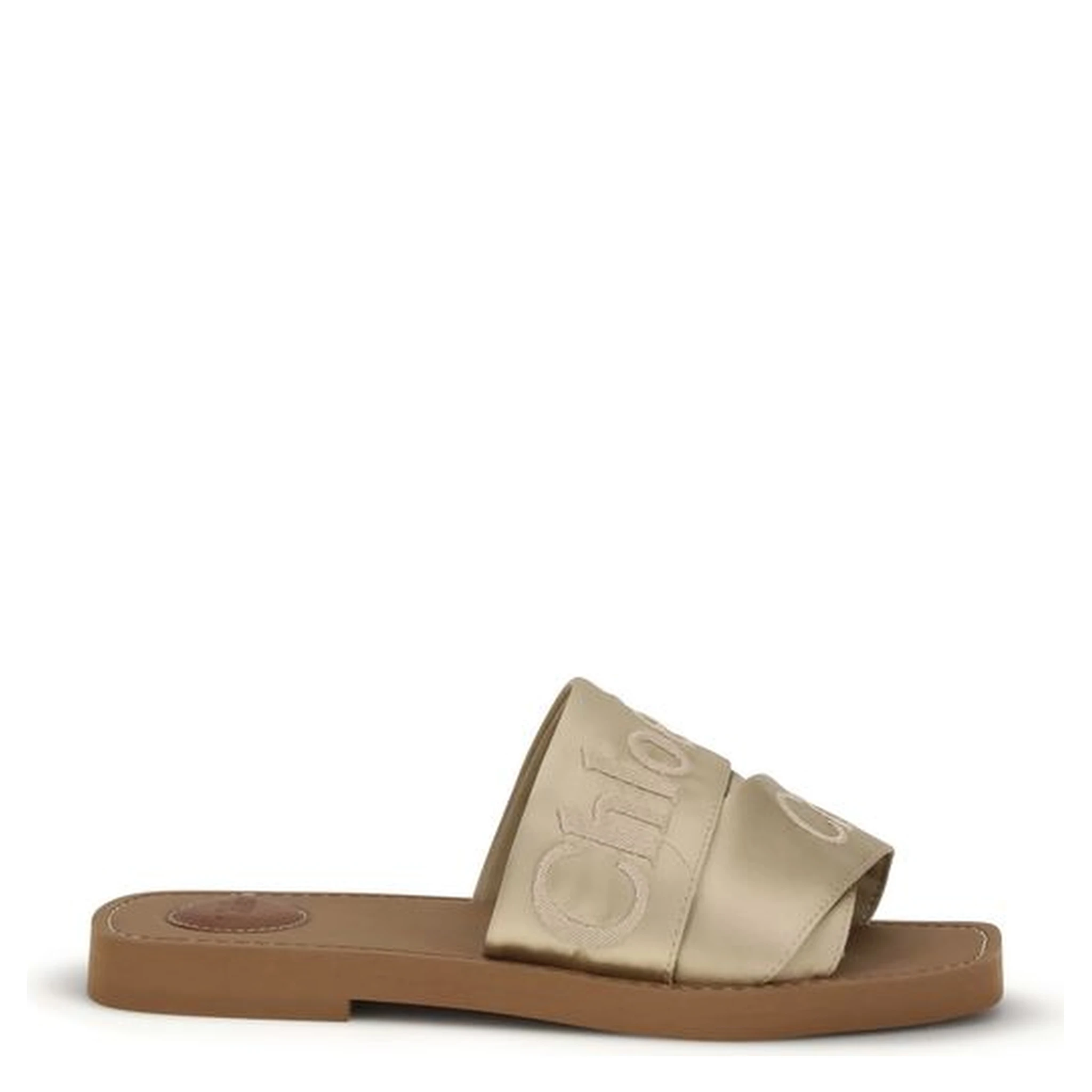 Gold Polyester Flat Sandals