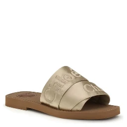 Gold Polyester Flat Sandals