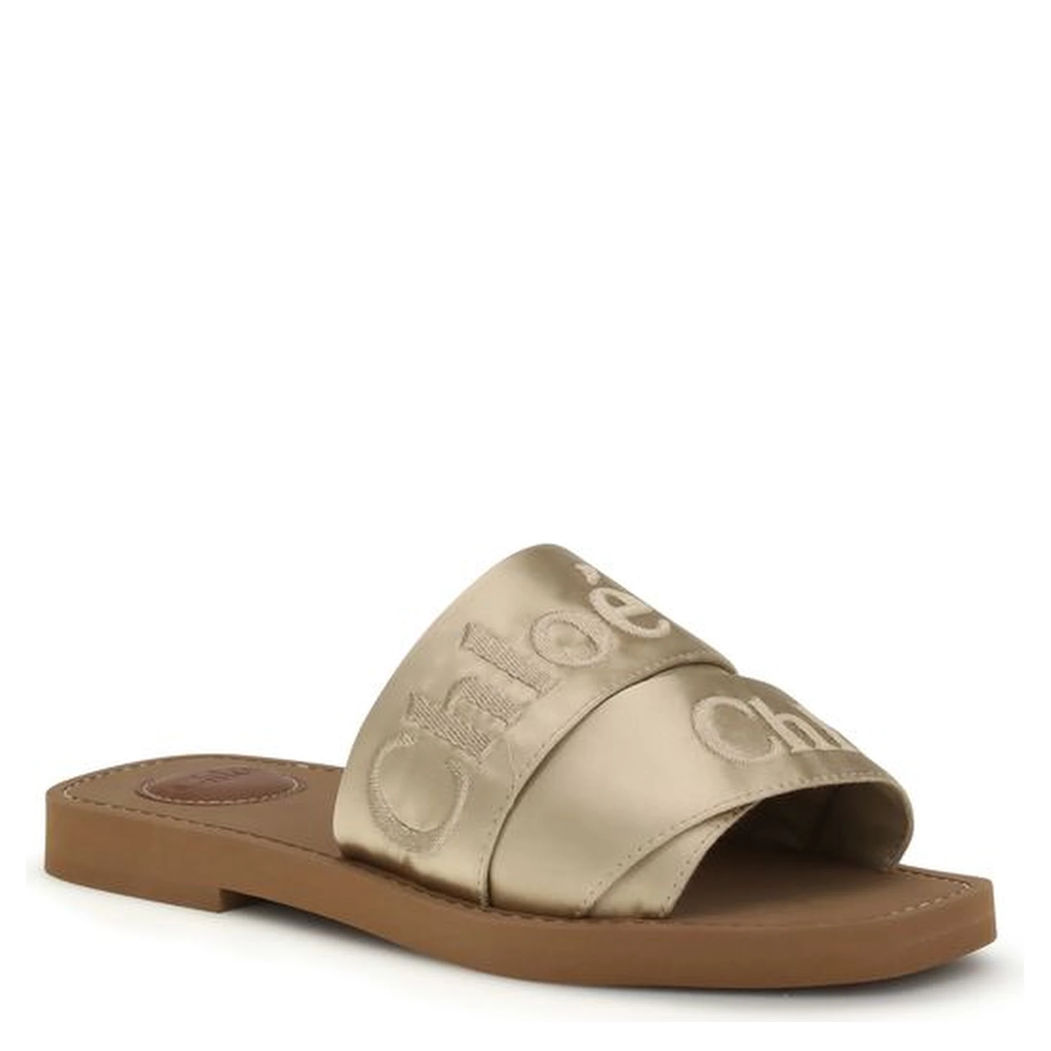 Gold Polyester Flat Sandals