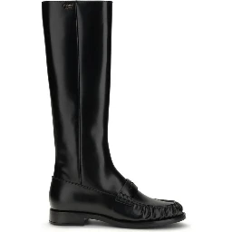Black Calf Leather Bos Taurus Flat Boots