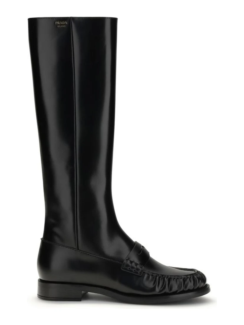 Black Calf Leather Bos Taurus Flat Boots