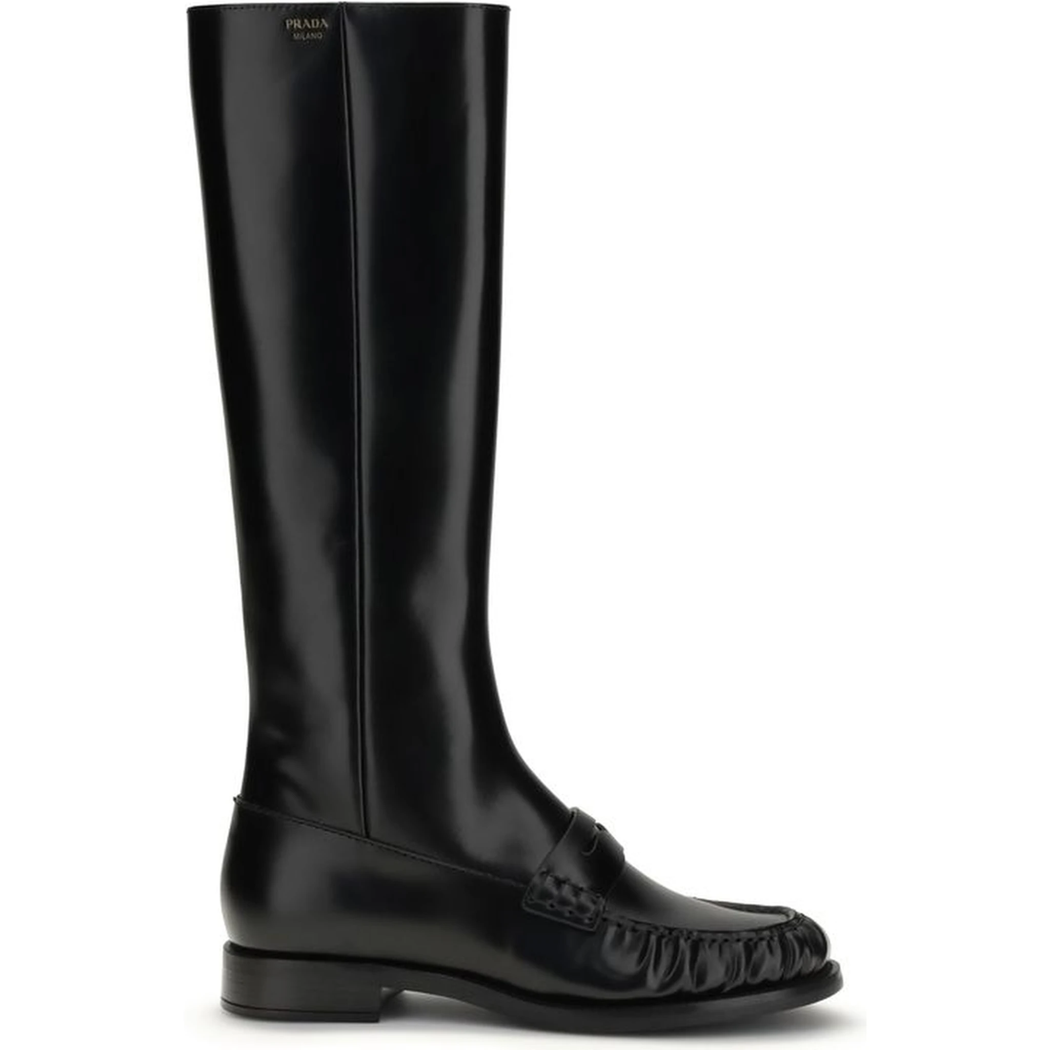 Black Calf Leather Bos Taurus Flat Boots