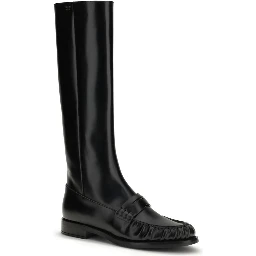 Black Calf Leather Bos Taurus Flat Boots