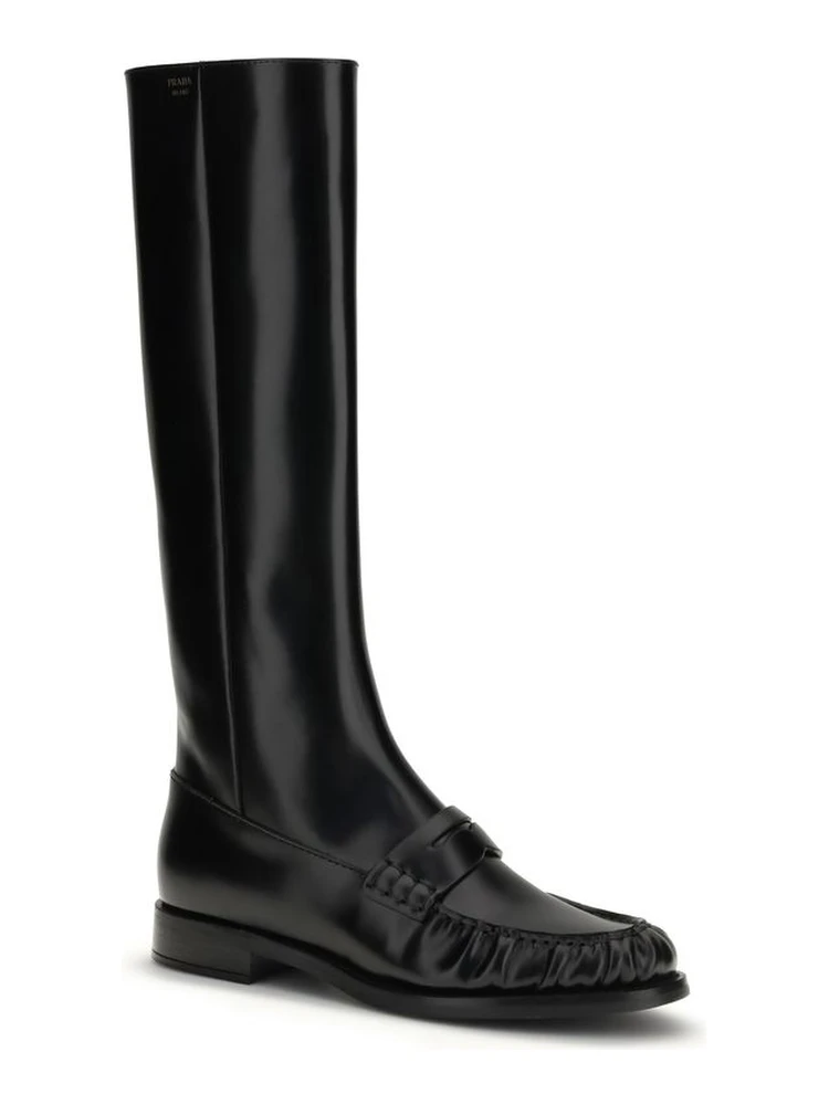 Black Calf Leather Bos Taurus Flat Boots alternative