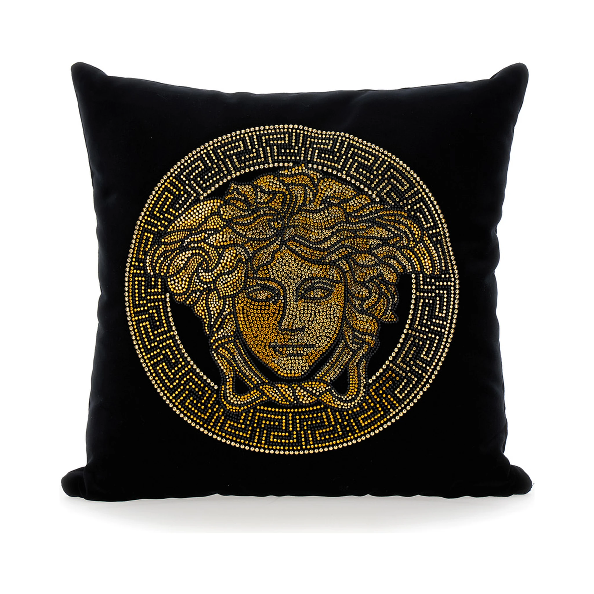 Icon Black Cushion with Medusa and Rhinestone in Cotton