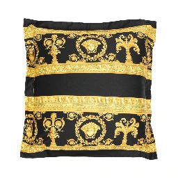 Gold and Black Pillow in Cotton with Baroque Print