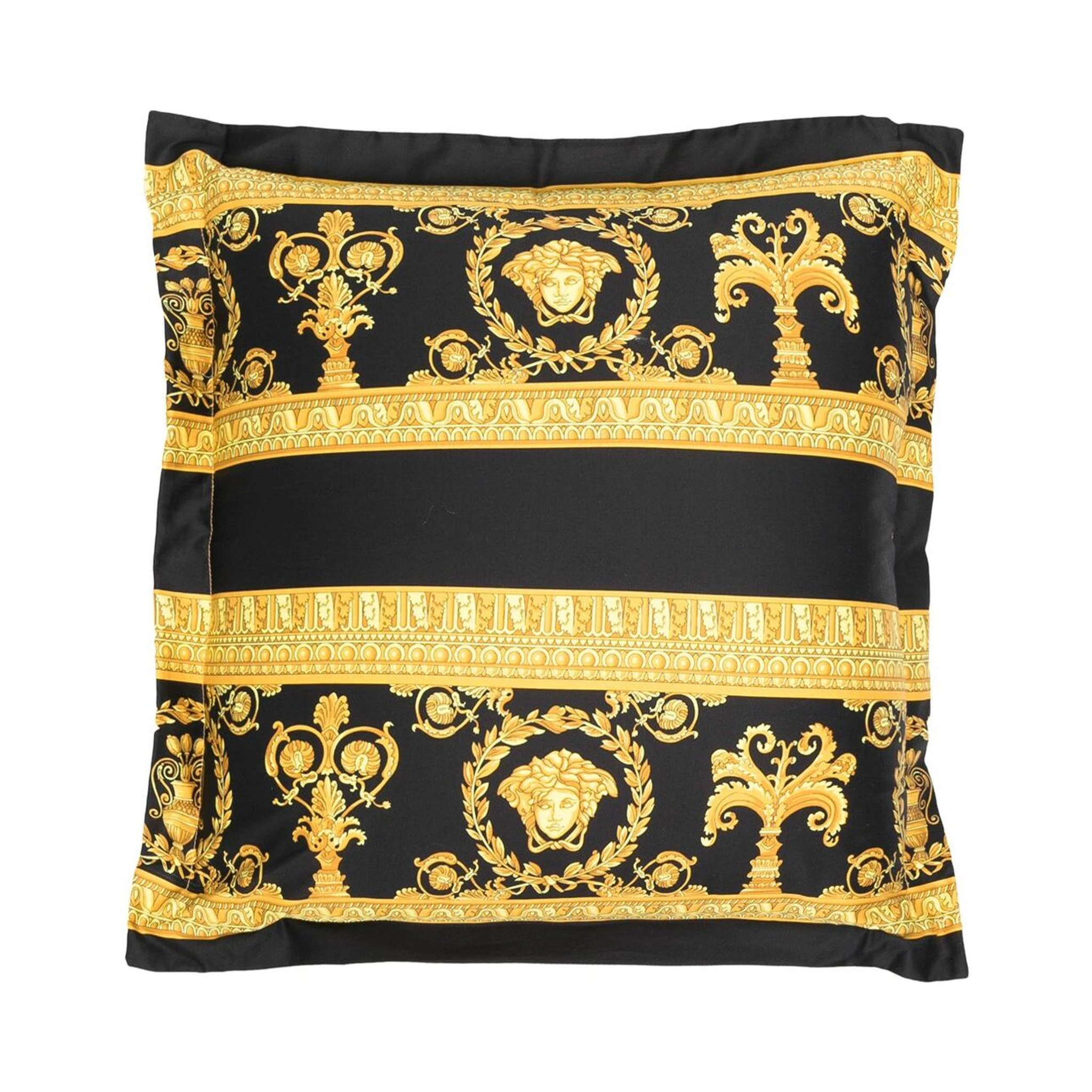Gold and Black Pillow in Cotton with Baroque Print