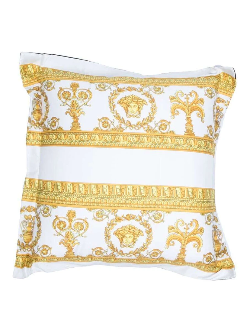 Gold and Black Pillow in Cotton with Baroque Print