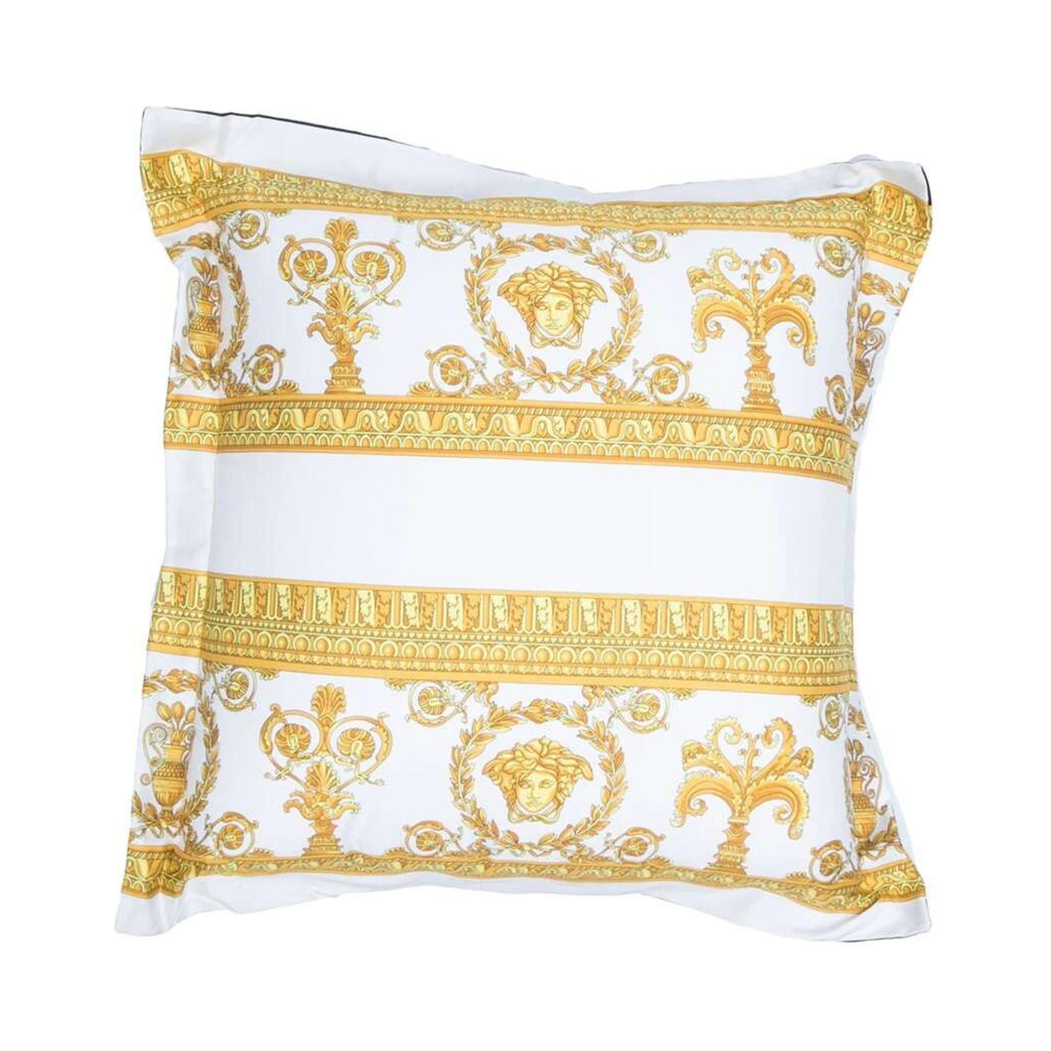 Gold and Black Pillow in Cotton with Baroque Print