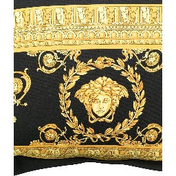 Gold and Black Pillow in Cotton with Baroque Print