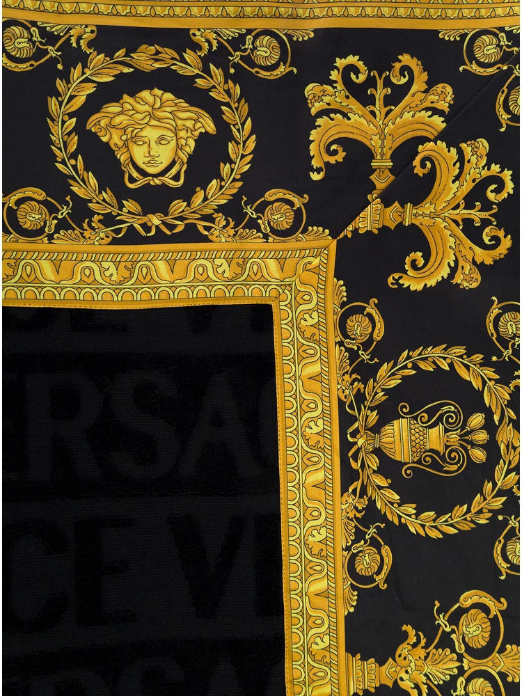 Black Towel with Baroque Print Lining in Terry Cotton Home alternative