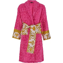 Pink Bathrobe with Baroque Pattern in Terry Cotton