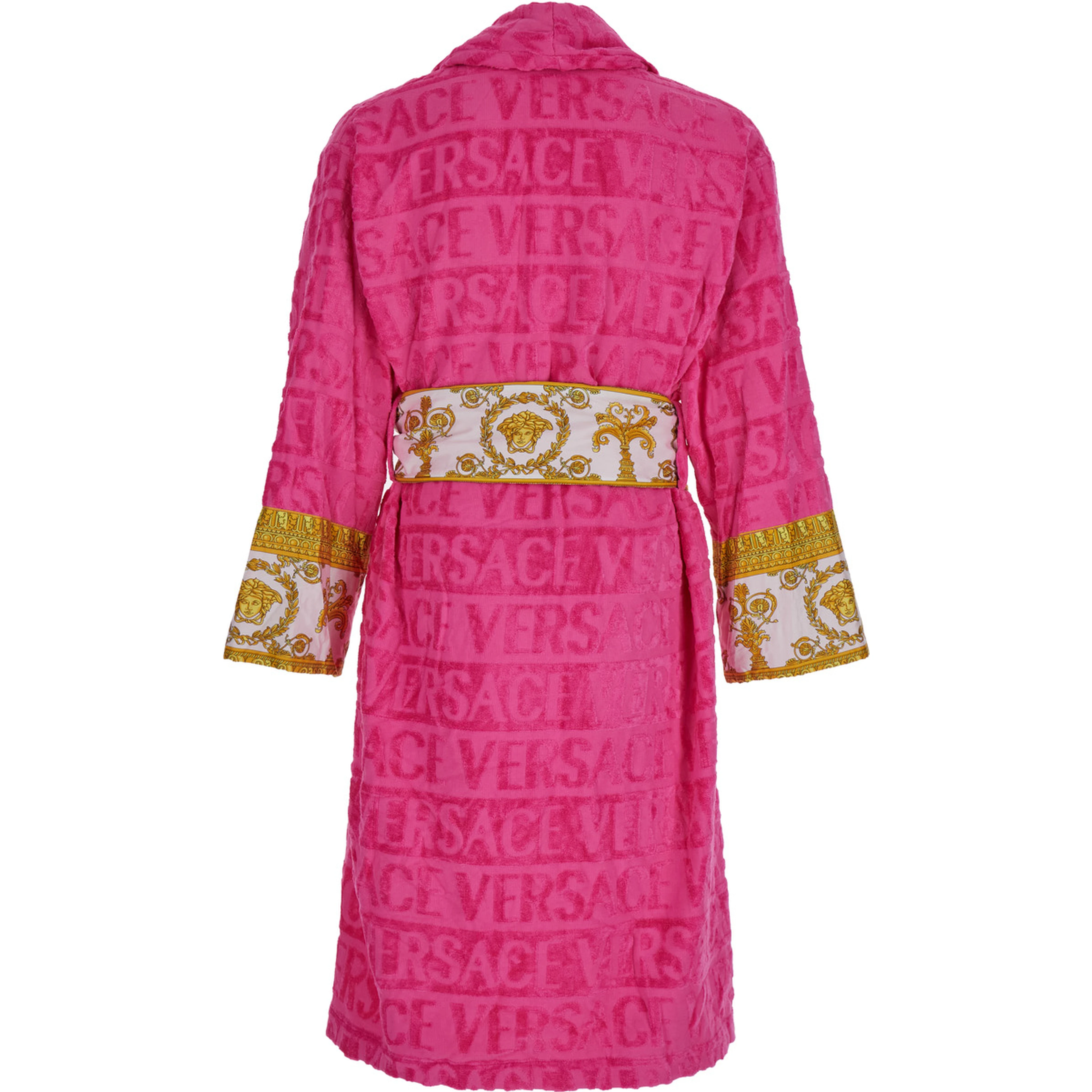 Pink Bathrobe with Baroque Pattern in Terry Cotton
