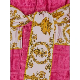 Pink Bathrobe with Baroque Pattern in Terry Cotton