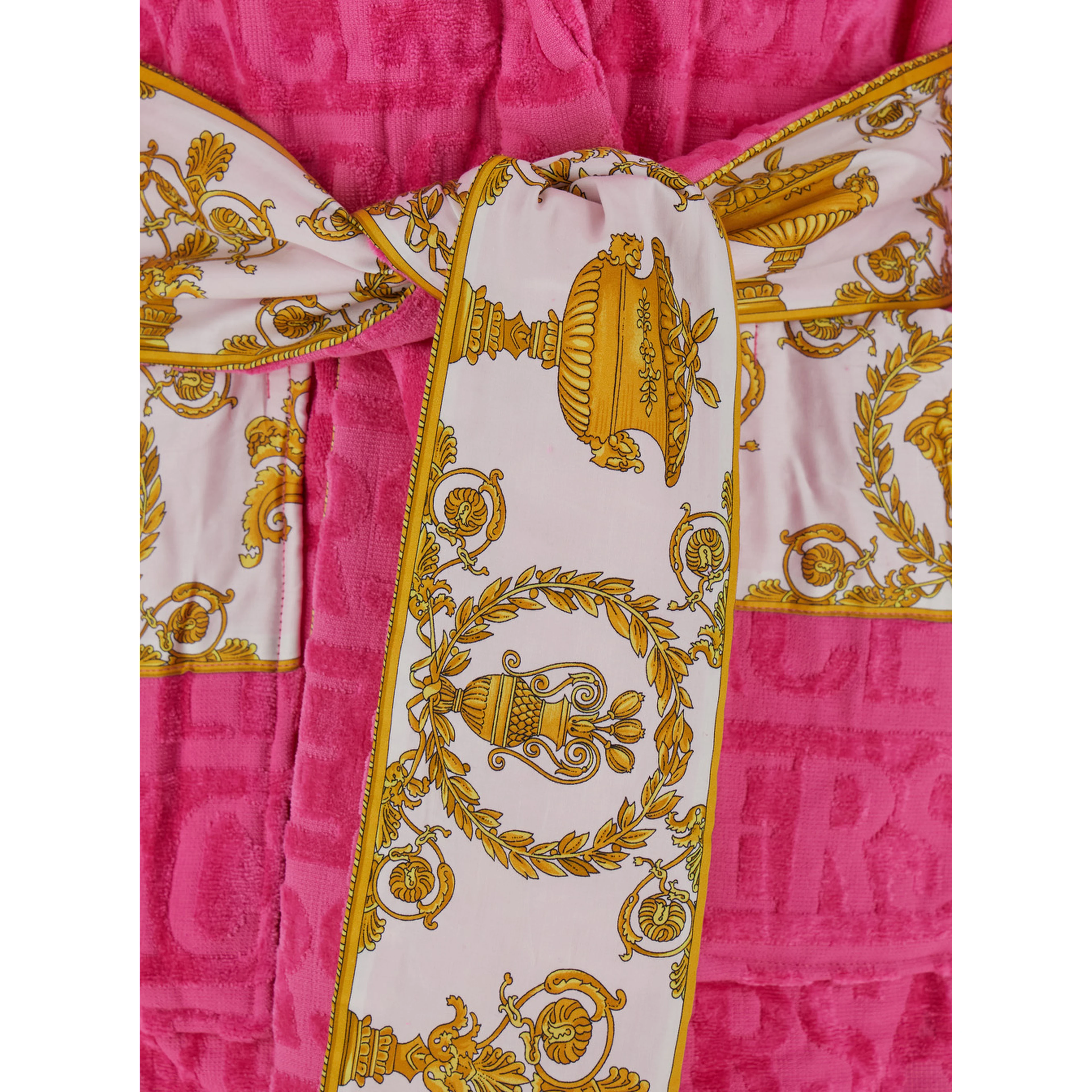 Pink Bathrobe with Baroque Pattern in Terry Cotton