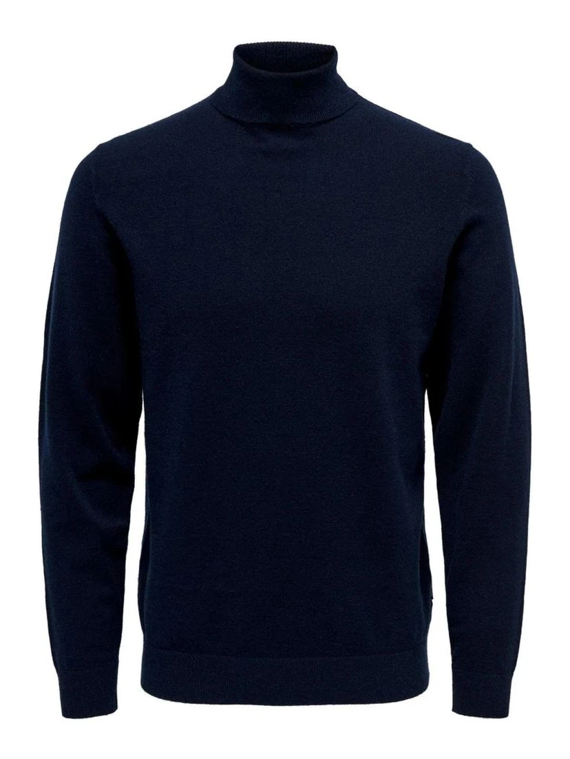 Blue Polyester Turtleneck