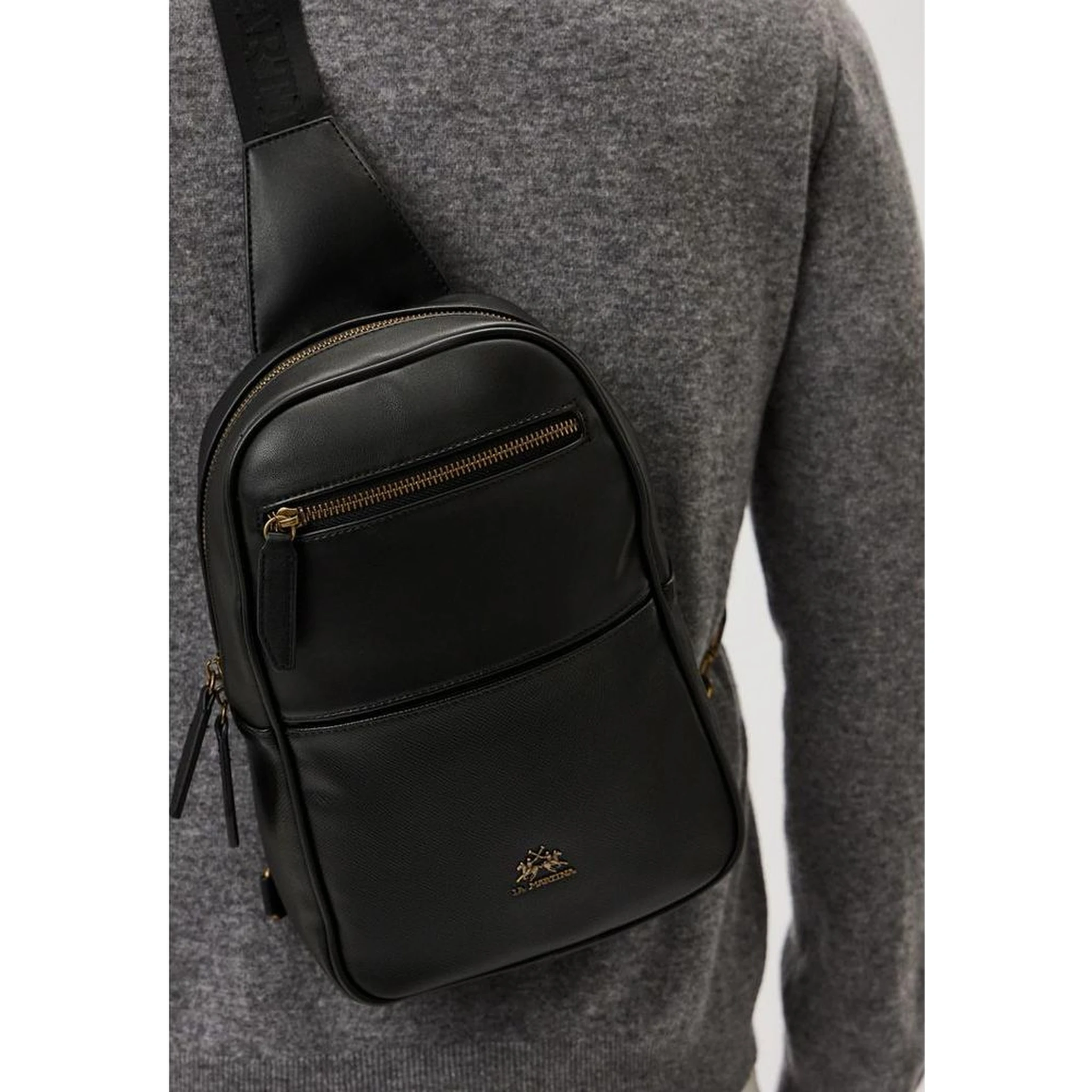 Black Polyethylene Crossbody Bag
