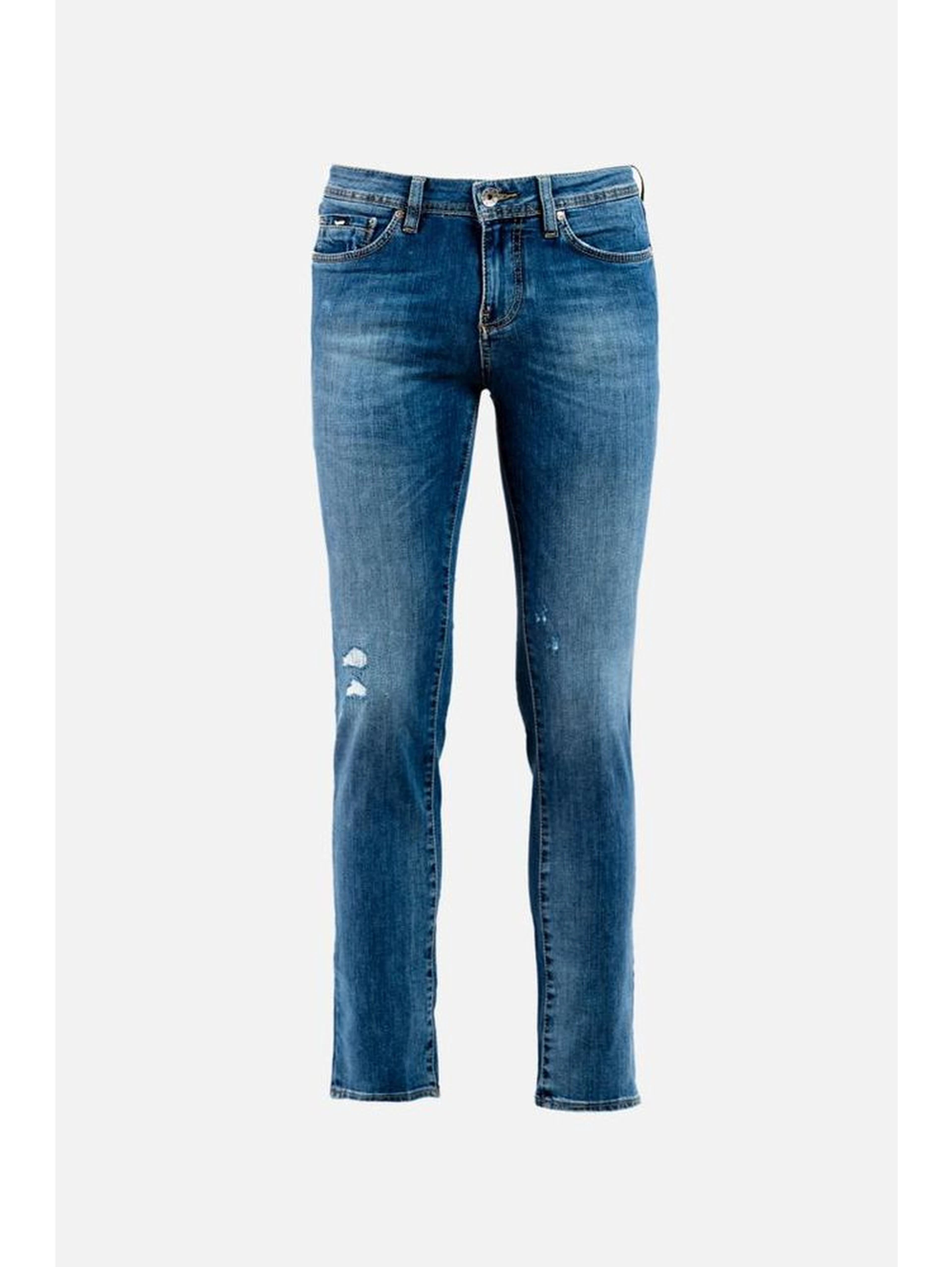 Blue Cotton Straight-Leg Jeans