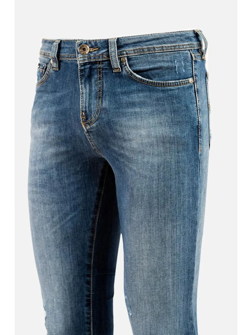 Blue Cotton Straight-Leg Jeans