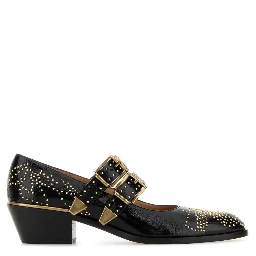 Black leather Susan pumps