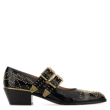 Black leather Susan pumps