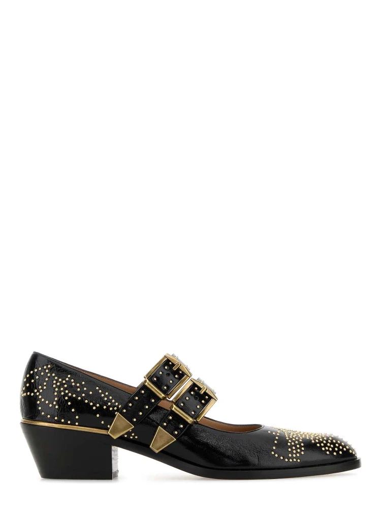 Black leather Susan pumps