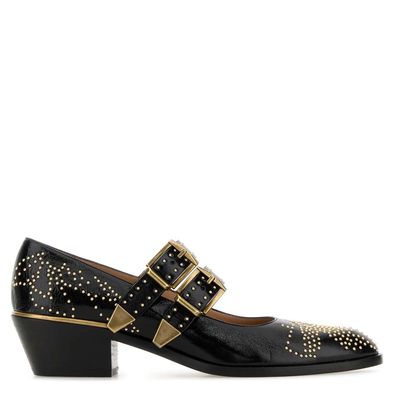 Black leather Susan pumps
