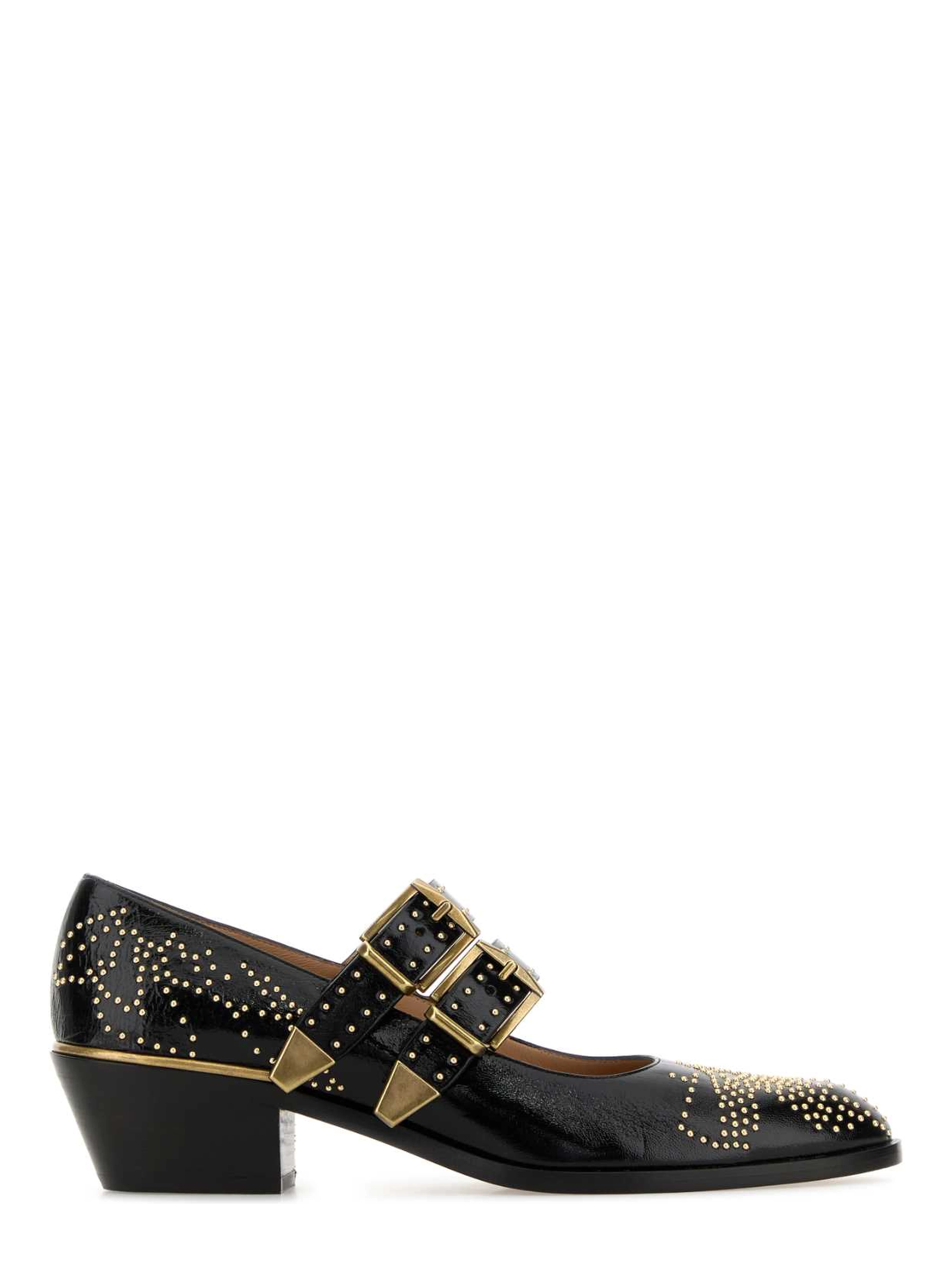 Black leather Susan pumps