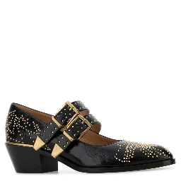 Black leather Susan pumps