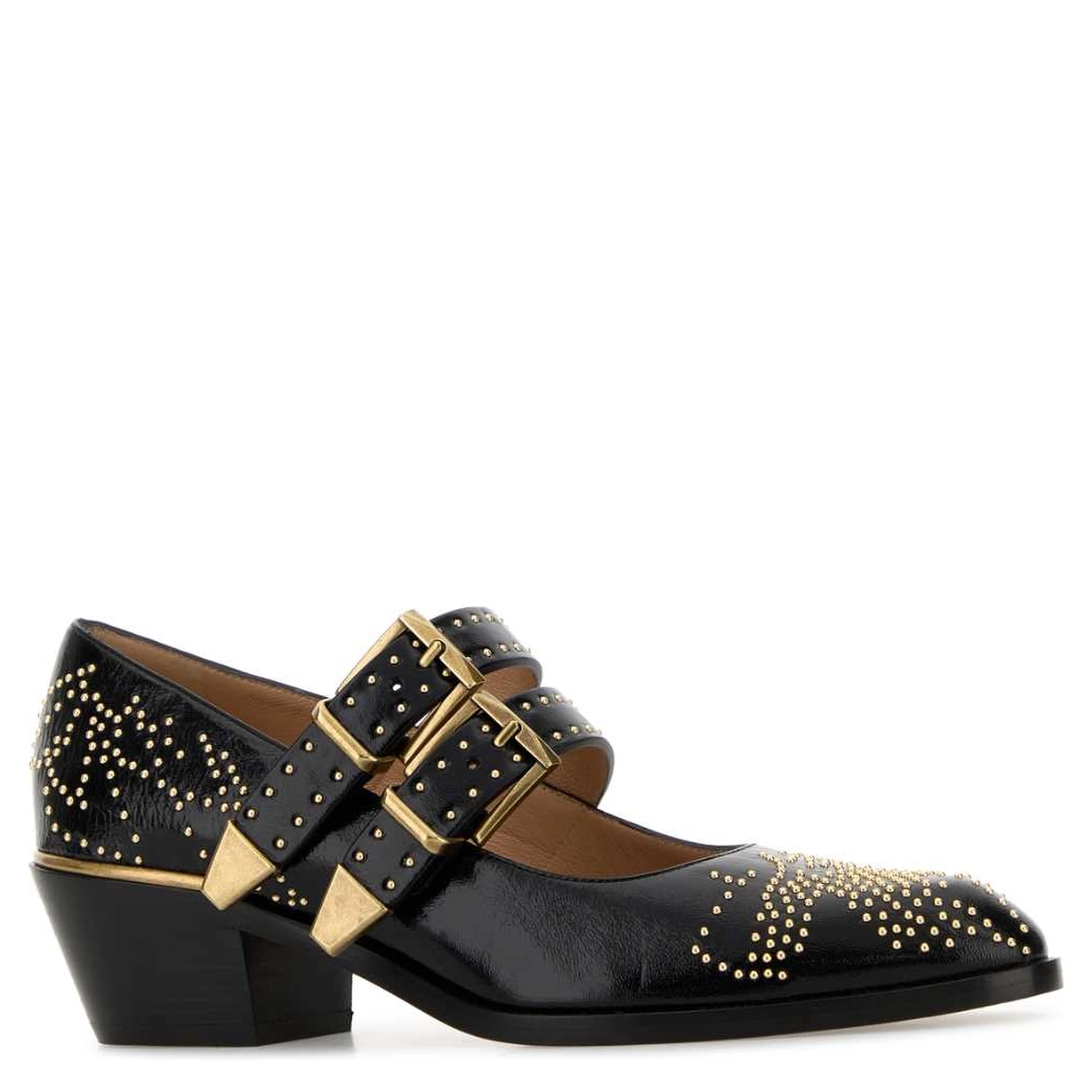 Black leather Susan pumps