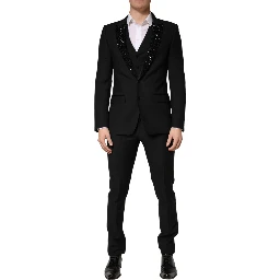 Black Wool Single Breasted 3 Piece Men Suit