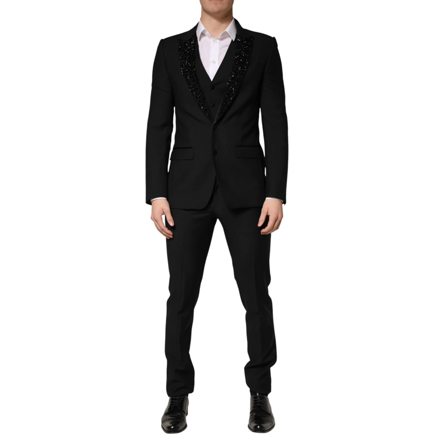 Black Wool Single Breasted 3 Piece Men Suit