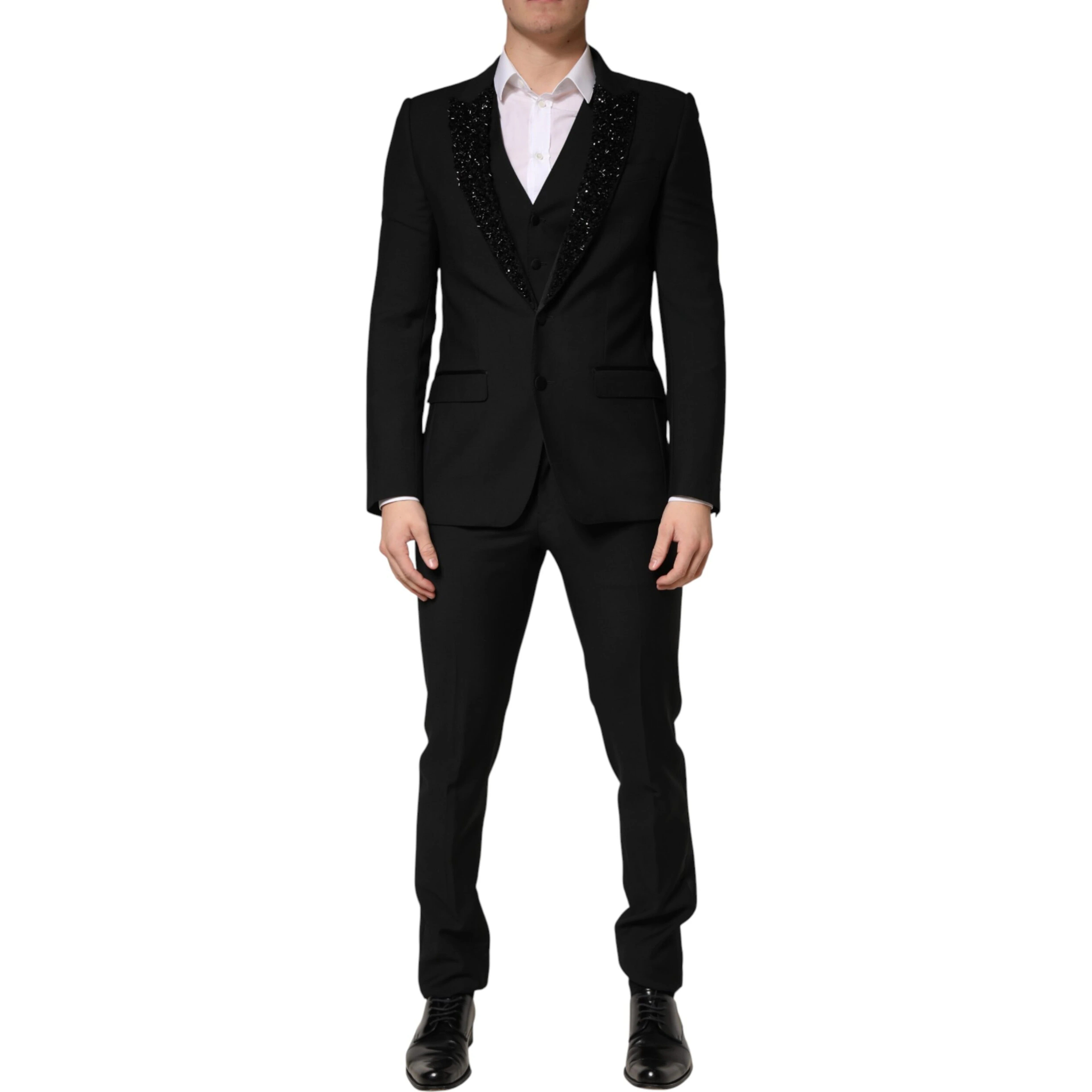 Black Wool Single Breasted 3 Piece Men Suit