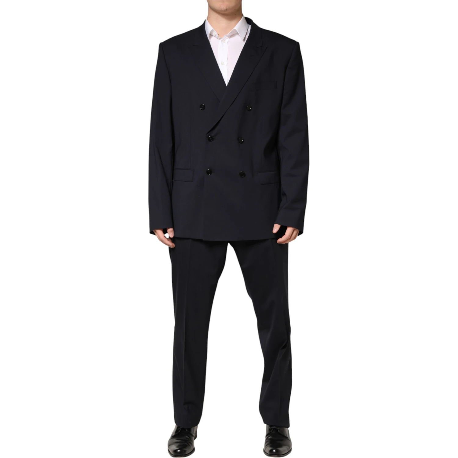 Blue Wool Double Breasted 2 Piece Men Suit
