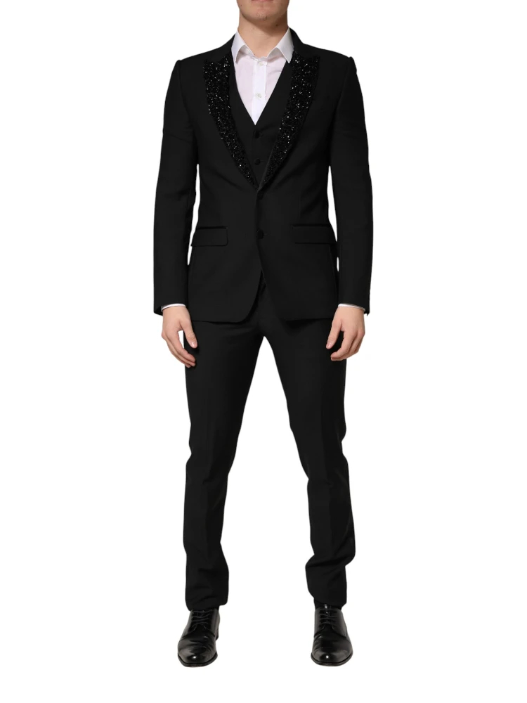 Black Wool Single Breasted 3 Piece Men Suit alternative