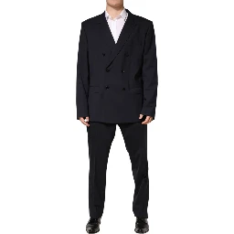 Blue Wool Double Breasted 2 Piece Men Suit